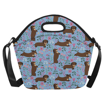 Flower Garden Chocolate Dachshund Neoprene Lunch Bag-Sky Blue-ONESIZE-5