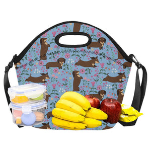 Flower Garden Chocolate Dachshund Neoprene Lunch Bag-19