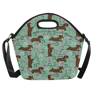 Flower Garden Chocolate Dachshund Neoprene Lunch Bag-Mint Green-ONESIZE-8