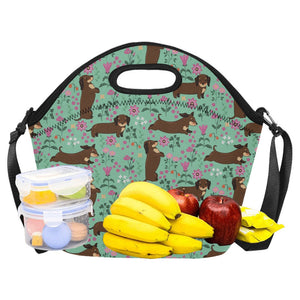 Flower Garden Chocolate Dachshund Neoprene Lunch Bag-21