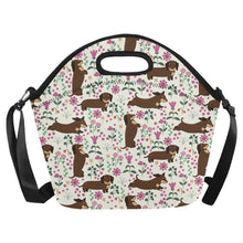 Load image into Gallery viewer, Flower Garden Chocolate Dachshund Neoprene Lunch Bag-Ivory White-ONESIZE-2