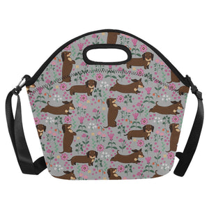 Flower Garden Chocolate Dachshund Neoprene Lunch Bag-Parisian Gray-ONESIZE-9