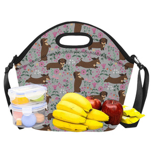 Flower Garden Chocolate Dachshund Neoprene Lunch Bag-23