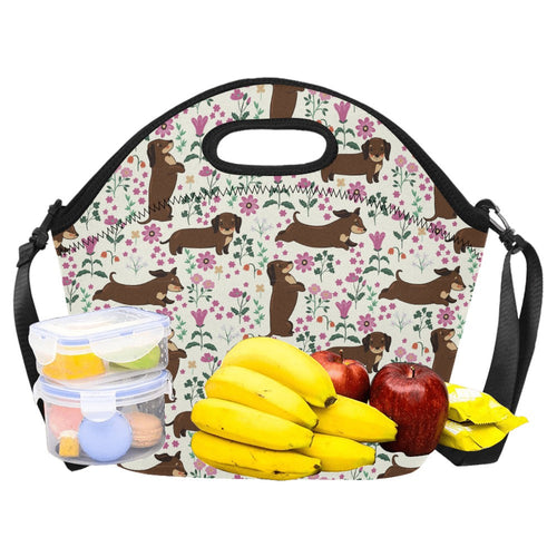 Flower Garden Chocolate Dachshund Neoprene Lunch Bag-1