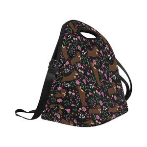 Flower Garden Chocolate Dachshund Neoprene Lunch Bag-11