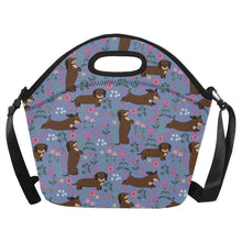 Load image into Gallery viewer, Flower Garden Chocolate Dachshund Neoprene Lunch Bag-Slate Blue-ONESIZE-6