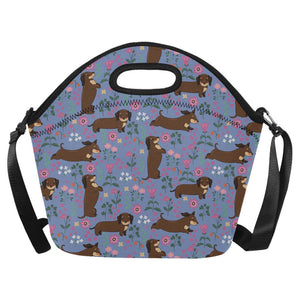 Flower Garden Chocolate Dachshund Neoprene Lunch Bag-Slate Blue-ONESIZE-6