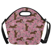 Load image into Gallery viewer, Flower Garden Chocolate Dachshund Neoprene Lunch Bag-Dusty Pink-ONESIZE-4