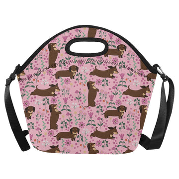 Flower Garden Chocolate Dachshund Neoprene Lunch Bag-Light Pink-ONESIZE-3