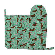 Load image into Gallery viewer, Flower Garden Chocolate Dachshund Oven Mitts and Pot Holder Set-Kitchen Decor-Accessories,Dachshund,Dog Mom Gifts-5