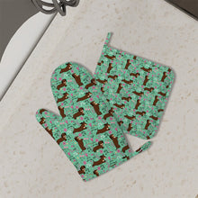 Load image into Gallery viewer, Flower Garden Chocolate Dachshund Oven Mitts and Pot Holder Set-Kitchen Decor-Accessories,Dachshund,Dog Mom Gifts-7