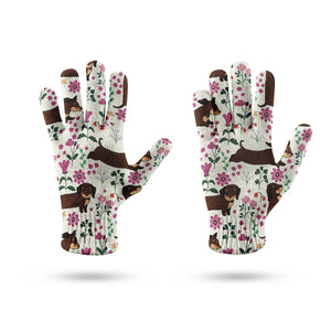 Flower Garden Chocolate Dachshund Touch Screen Gloves-Accessories-Accessories, Dachshund, Dog Dad Gifts, Dog Mom Gifts, Gloves-9