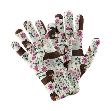 Flower Garden Chocolate Dachshund Touch Screen Gloves 13 360x