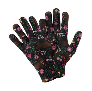 Flower Garden Chocolate Dachshund Touch Screen Gloves-Accessories-Accessories, Dachshund, Dog Dad Gifts, Dog Mom Gifts, Gloves-Black-5