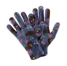 Load image into Gallery viewer, Flower Garden Chocolate Dachshund Touch Screen Gloves-Accessories-Accessories, Dachshund, Dog Dad Gifts, Dog Mom Gifts, Gloves-Navy-3