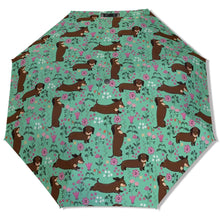 Load image into Gallery viewer, Flower Garden Chocolate Dachshund Umbrella-Accessories-Accessories,Dog Mom Gifts,Umbrella-11