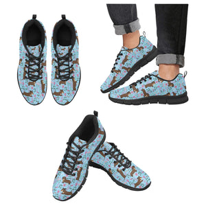 Flower Garden Chocolate Dachshund Women's Breathable Sneakers-Footwear-Dachshund, Dog Mom Gifts, Shoes-SkyBlue1-US13-11