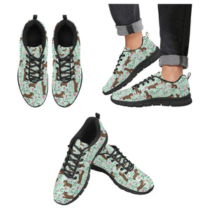 Flower Garden Chocolate Dachshund Women's Breathable Sneakers-Footwear-Dachshund, Dog Mom Gifts, Shoes-PaleTurquoise-US13-16
