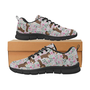 Flower Garden Chocolate Dachshund Women's Breathable Sneakers-Footwear-Dachshund, Dog Mom Gifts, Shoes-21