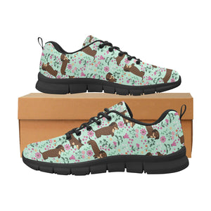 Flower Garden Chocolate Dachshund Women's Breathable Sneakers-Footwear-Dachshund, Dog Mom Gifts, Shoes-24