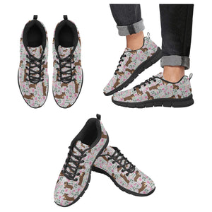 Flower Garden Chocolate Dachshund Women's Breathable Sneakers-Footwear-Dachshund, Dog Mom Gifts, Shoes-Silver-US13-4