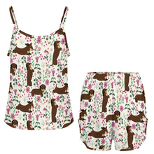 Load image into Gallery viewer, Flower Garden Chocolate Dachshund Women's Cami and Shorts Pajama Set-3