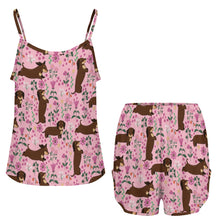 Load image into Gallery viewer, Flower Garden Chocolate Dachshund Women's Cami and Shorts Pajama Set-12