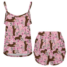 Load image into Gallery viewer, Flower Garden Chocolate Dachshund Women's Cami and Shorts Pajama Set-15