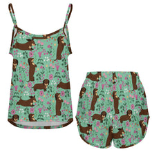 Load image into Gallery viewer, Flower Garden Chocolate Dachshund Women's Cami and Shorts Pajama Set-13