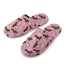 Load image into Gallery viewer, Flower Garden Chocolate Dachshund Women&#39;s Cotton Mop Slippers-Footwear-Accessories, Dachshund, Dog Mom Gifts, Slippers-16