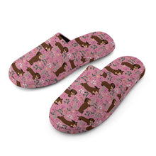 Load image into Gallery viewer, Flower Garden Chocolate Dachshund Women&#39;s Cotton Mop Slippers-Footwear-Accessories, Dachshund, Dog Mom Gifts, Slippers-21