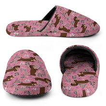 Load image into Gallery viewer, Flower Garden Chocolate Dachshund Women&#39;s Cotton Mop Slippers-Footwear-Accessories, Dachshund, Dog Mom Gifts, Slippers-20