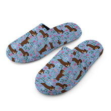 Load image into Gallery viewer, Flower Garden Chocolate Dachshund Women&#39;s Cotton Mop Slippers-Footwear-Accessories, Dachshund, Dog Mom Gifts, Slippers-22