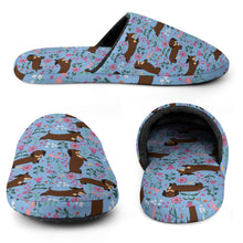 Load image into Gallery viewer, Flower Garden Chocolate Dachshund Women&#39;s Cotton Mop Slippers-Footwear-Accessories, Dachshund, Dog Mom Gifts, Slippers-23