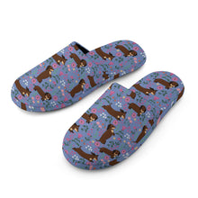 Load image into Gallery viewer, Flower Garden Chocolate Dachshund Women&#39;s Cotton Mop Slippers-Footwear-Accessories, Dachshund, Dog Mom Gifts, Slippers-25