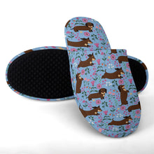 Load image into Gallery viewer, Flower Garden Chocolate Dachshund Women&#39;s Cotton Mop Slippers-Footwear-Accessories, Dachshund, Dog Mom Gifts, Slippers-24