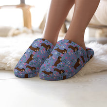 Load image into Gallery viewer, Flower Garden Chocolate Dachshund Women&#39;s Cotton Mop Slippers-Footwear-Accessories, Dachshund, Dog Mom Gifts, Slippers-5