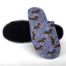 Load image into Gallery viewer, Flower Garden Chocolate Dachshund Women&#39;s Cotton Mop Slippers-Footwear-Accessories, Dachshund, Dog Mom Gifts, Slippers-27