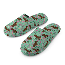 Load image into Gallery viewer, Flower Garden Chocolate Dachshund Women&#39;s Cotton Mop Slippers-Footwear-Accessories, Dachshund, Dog Mom Gifts, Slippers-28