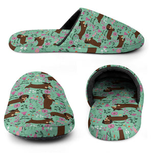 Flower Garden Chocolate Dachshund Women's Cotton Mop Slippers-Footwear-Accessories, Dachshund, Dog Mom Gifts, Slippers-29