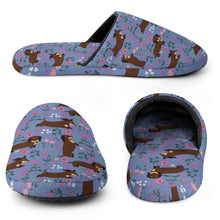 Load image into Gallery viewer, Flower Garden Chocolate Dachshund Women&#39;s Cotton Mop Slippers-Footwear-Accessories, Dachshund, Dog Mom Gifts, Slippers-26