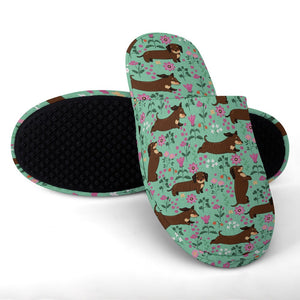 Flower Garden Chocolate Dachshund Women's Cotton Mop Slippers-Footwear-Accessories, Dachshund, Dog Mom Gifts, Slippers-30