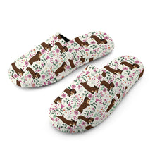 Load image into Gallery viewer, Flower Garden Chocolate Dachshund Women&#39;s Cotton Mop Slippers-Footwear-Accessories, Dachshund, Dog Mom Gifts, Slippers-13