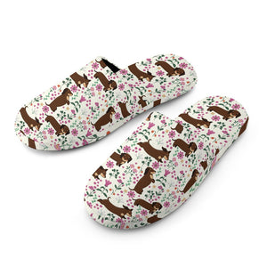 Flower Garden Chocolate Dachshund Women's Cotton Mop Slippers-Footwear-Accessories, Dachshund, Dog Mom Gifts, Slippers-13
