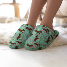 Load image into Gallery viewer, Flower Garden Chocolate Dachshund Women&#39;s Cotton Mop Slippers-Footwear-Accessories, Dachshund, Dog Mom Gifts, Slippers-6