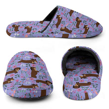 Load image into Gallery viewer, Flower Garden Chocolate Dachshund Women&#39;s Cotton Mop Slippers-Footwear-Accessories, Dachshund, Dog Mom Gifts, Slippers-32