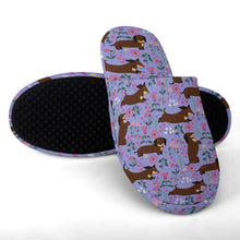 Load image into Gallery viewer, Flower Garden Chocolate Dachshund Women&#39;s Cotton Mop Slippers-Footwear-Accessories, Dachshund, Dog Mom Gifts, Slippers-33