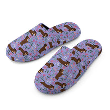 Load image into Gallery viewer, Flower Garden Chocolate Dachshund Women&#39;s Cotton Mop Slippers-Footwear-Accessories, Dachshund, Dog Mom Gifts, Slippers-31