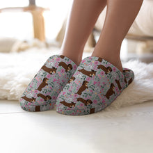 Load image into Gallery viewer, Flower Garden Chocolate Dachshund Women&#39;s Cotton Mop Slippers-Footwear-Accessories, Dachshund, Dog Mom Gifts, Slippers-8