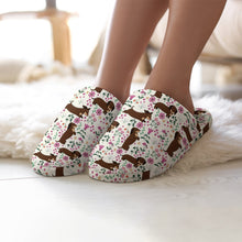 Load image into Gallery viewer, Flower Garden Chocolate Dachshund Women&#39;s Cotton Mop Slippers-Footwear-Accessories, Dachshund, Dog Mom Gifts, Slippers-1